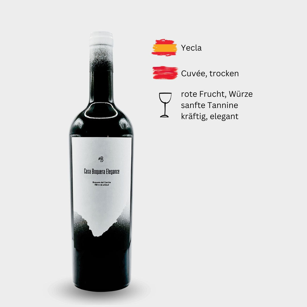 CASA BOQUERA - "Elegance", Jahrgang 2017 - samtiger Rotwein aus dem Yecla, Südspanien, exlusiv bei Weinwunder