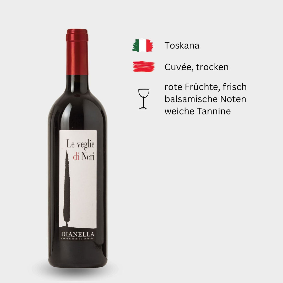 Villa Dianella, "Le Veglie di Neri", 2022, Toskana, Italien - trockener Rotwein, süffig, weich, mit schöner Frucht